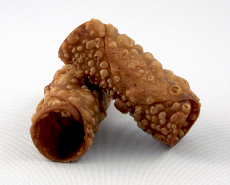 A photo of 2 Cannoli Siciliani pastry shells.