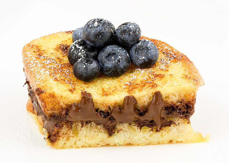 chocolate french toast recipe, Donna Hay's chocolate french toast recipe, recipe for Donna Hay's chocolate french toast A photo of a slice of chocolate french toast garnished with fresh blueberries.