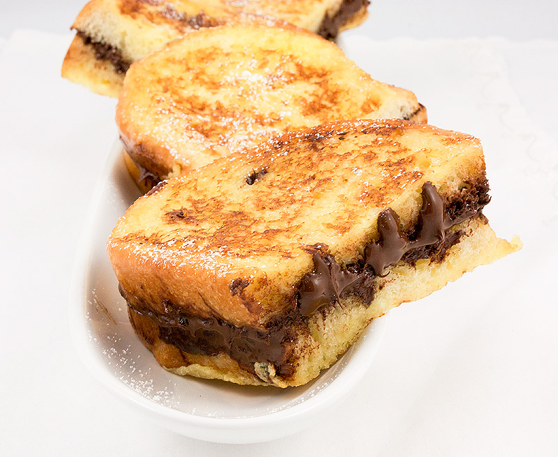 chocolate french toast recipe, Donna Hay's chocolate french toast recipe, recipe for Donna Hay's chocolate french toast A close up photo of 3 pieces chocolate french toast.