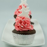 Dark Chocolate Cupcakes with Peppermint Marshmallow Cream Filling A photo of 3 Dark Chocolate Cupcakes with Peppermint Marshmallow Cream Filling topped with Swiss Meringue Buttercream frosting.