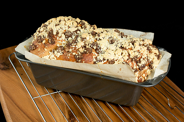 coffee cakes, breakfast cake, easy coffee cake recipes A photo of a loaf of freshly baked Chocolate Coffee Cake with a Crumb Topping.
