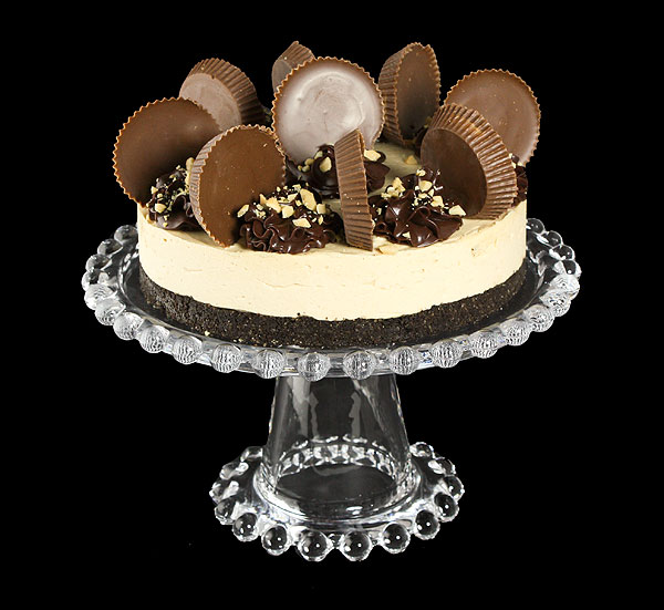 Grace's Sweet Life Cake Mousse A photo taken looking down on a Cake Mousse on a glass cake stand.