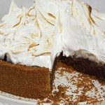 A photo taken close up of the interior of a Smores Pie.