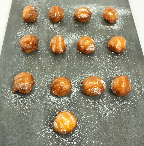 Photo taken looking down on rows of Ricotta Fritters.